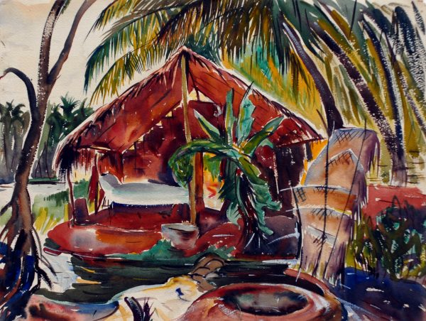 1939 Tahiti Water Hut - Original Watercolor